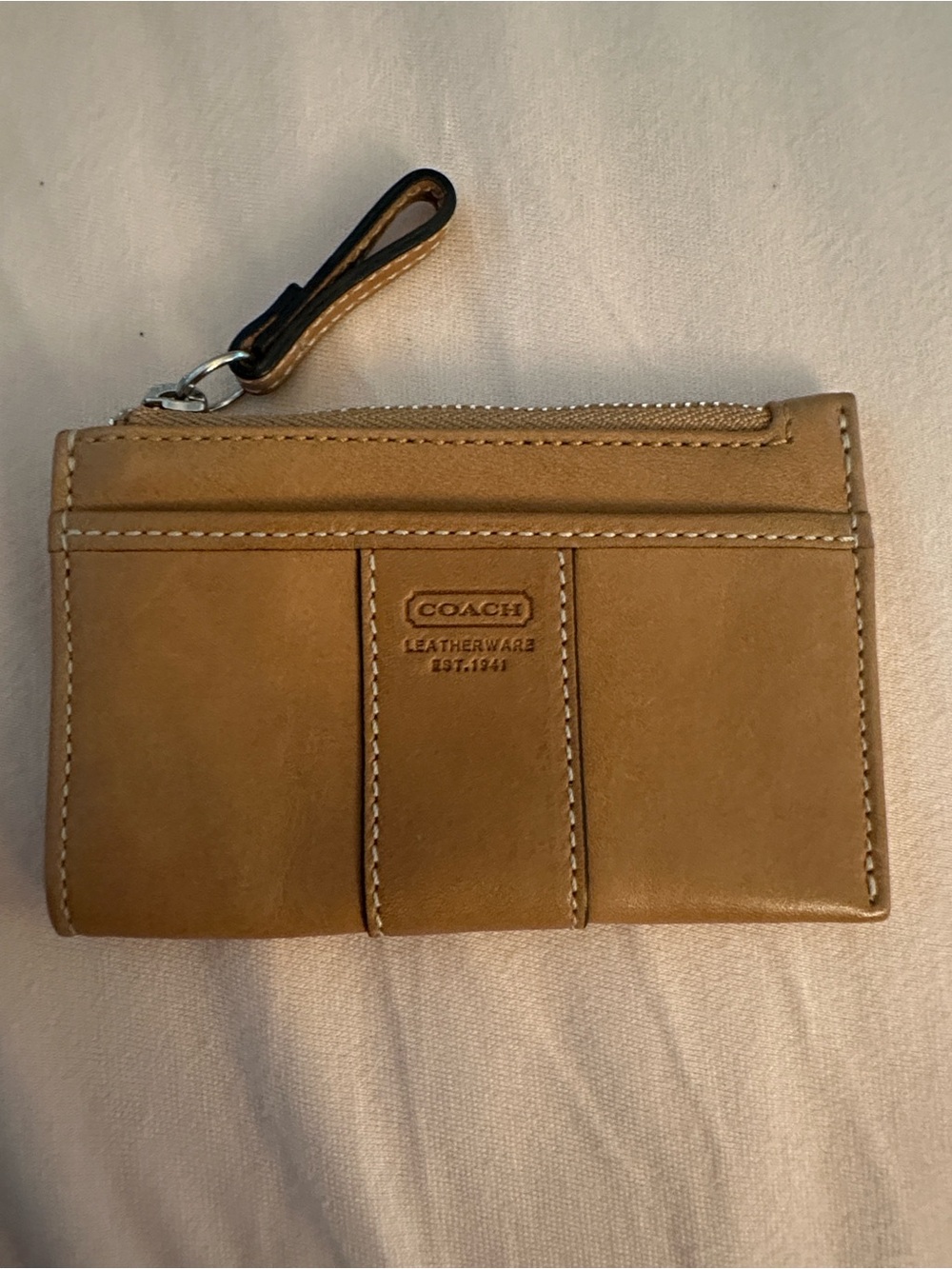 Coach Tan Leather Zip Card Case Wallet
